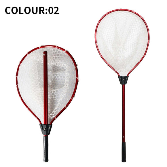Red High Strength Large Landing Net - Fishing Net with Long Foldable Handle and Soft Rubber Netting, Dip Net for Fishing, Ideal for Boat, Pier, River Angling - RnR Galore