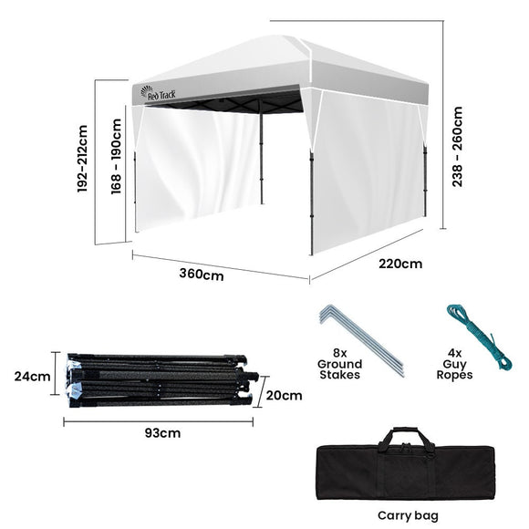 RED TRACK 3.6x2.2m Ultra Compact Folding Gazebo, Walls, Carry bag, Portable Outdoor Popup Marquee for Camping Beach, White - RnR Galore