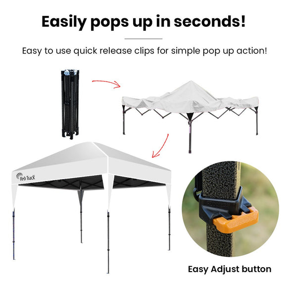 RED TRACK 3x3m Ultra Compact Folding Gazebo, Carry bag, Portable Outdoor Popup Marquee for Camping Beach, White - RnR Galore