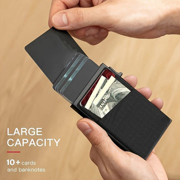 Red Ultra - Slim RFID Blocking Pop - Up Wallet - Automatic Card Holder with Metal Case & Secure Screw Base - RnR Galore