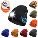 Red Wireless Bluetooth Beanie Hat with USB Rechargeable LED Headlight - Unisex Knit Cap for Running & Camping - RnR Galore