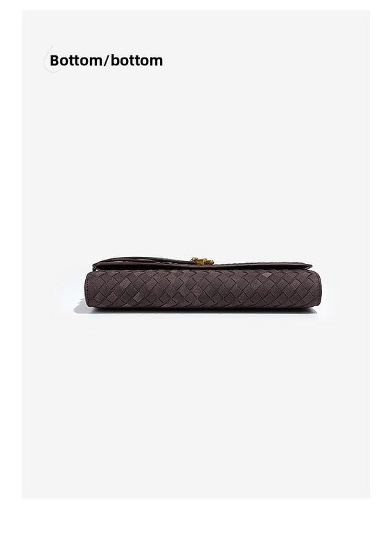Retro Woven Baguette Handbag for Women Suede Texture PU Leather Shoulder Crossbody Bag Elegant Evening Clutch Black - RnR Galore