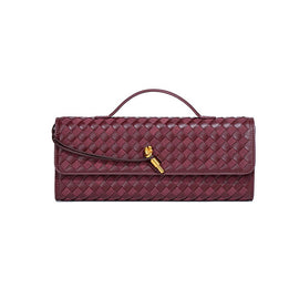 Retro Woven Baguette Handbag for Women Suede Texture PU Leather Shoulder Crossbody Bag Elegant Evening Clutch Burgundy - RnR Galore