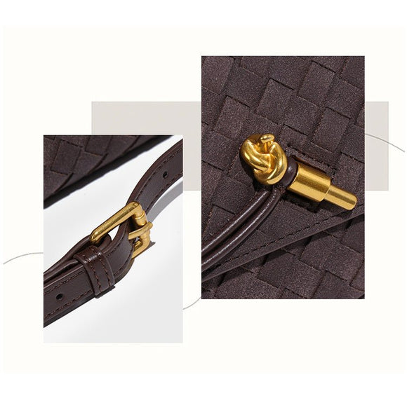 Retro Woven Baguette Handbag for Women Suede Texture PU Leather Shoulder Crossbody Bag Elegant Evening Clutch Burgundy - RnR Galore