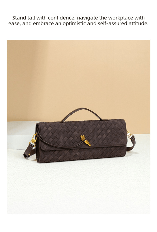 Retro Woven Baguette Handbag for Women Suede Texture PU Leather Shoulder Crossbody Bag Elegant Evening Clutch Pine Tea Color - RnR Galore