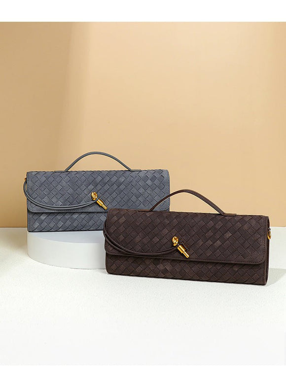 Retro Woven Baguette Handbag for Women Suede Texture PU Leather Shoulder Crossbody Bag Elegant Evening Clutch Sand color - RnR Galore