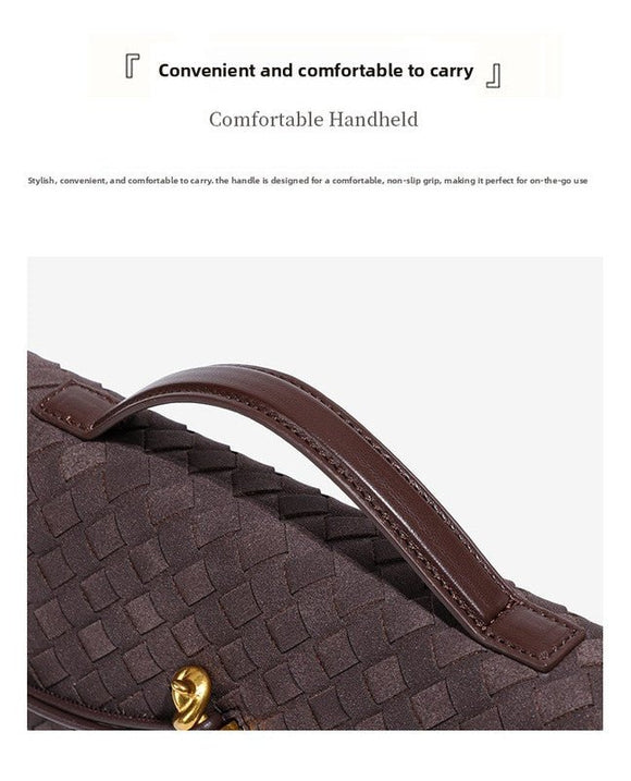 Retro Woven Baguette Handbag for Women Suede Texture PU Leather Shoulder Crossbody Bag Elegant Evening Clutch Warm gray - RnR Galore