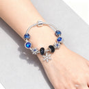 Rhinestone Blue Cat’s Eye Starry Glaze Beads Bracelet with Snowflake Pendant(17cm) - RnR Galore