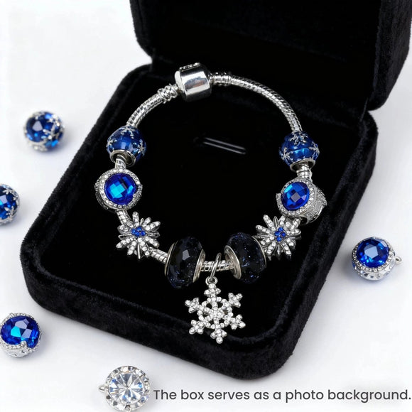Rhinestone Blue Cat’s Eye Starry Glaze Beads Bracelet with Snowflake Pendant(19cm) - RnR Galore