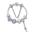Rhinestone Cat's Eye Glass Bead Charm Bracelet - Heart Lock Pendant(20cm) - RnR Galore