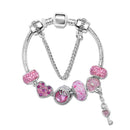 Rhinestone Heart & Bead Alloy Plated Bracelet with Happy Lock Pendant(19cm) - RnR Galore