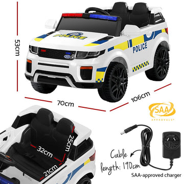 Rigo Kids Electric Ride On Patrol Police Car Horn Music Remote White - RnR Galore