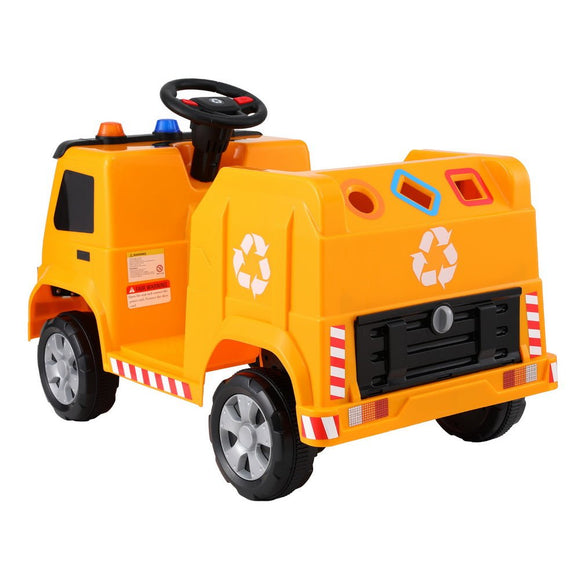 Rigo Kids Ride On Car Garbage Truck Police Light 12V Electric Toys Cars Yellow - RnR Galore
