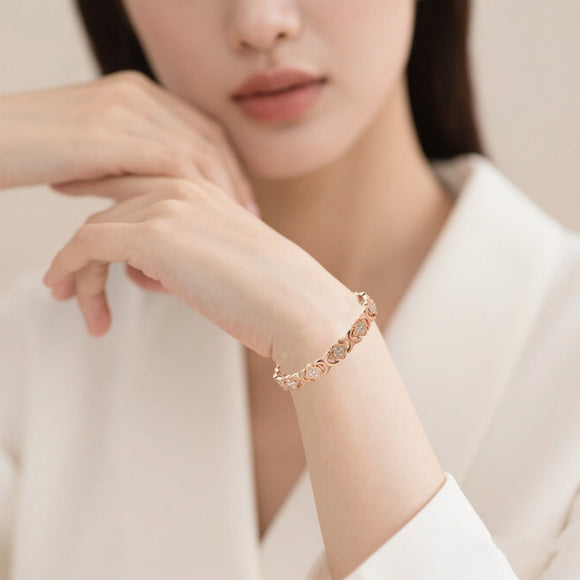 Rose gold New Fashion Lightweight Luxury Four - Leaf Clover Diamond Inlaid Bracelet - Alloy Magnetic Watch Band Style Bracelet for Women + Free Disassembly Tool - RnR Galore