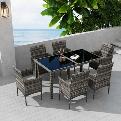 Rural Style Outdoor Grey Wicker 6 Seater Dining Set - RnR Galore