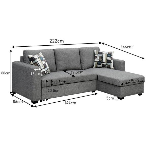 Sarantino Fontana Pullout Sofa Bed with Storage Chaise Lounge - Grey - RnR Galore