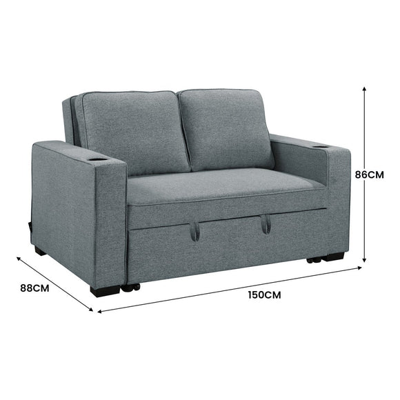 Sarantino Hoffman Linen Sofa Bed with Cushions & Cup Holders Airforce Blue - RnR Galore