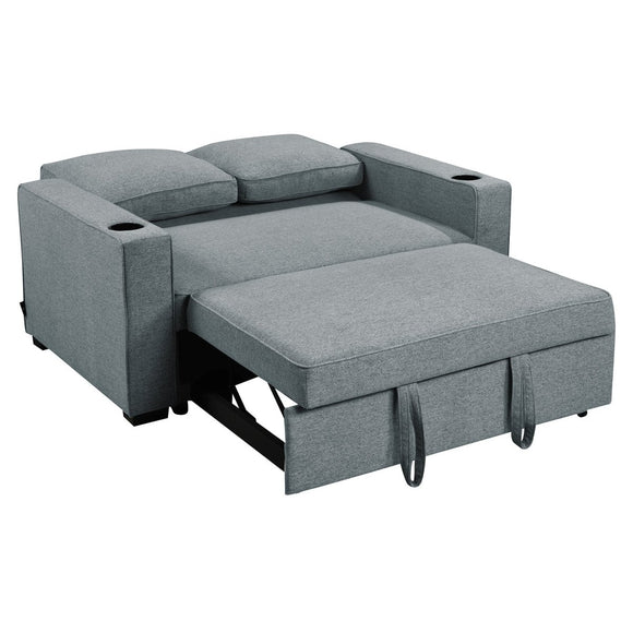 Sarantino Hoffman Linen Sofa Bed with Cushions & Cup Holders Airforce Blue - RnR Galore