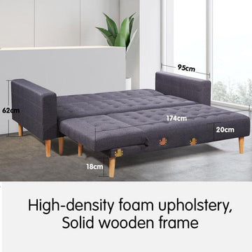 Sarantino Linen Fabric Corner Sofa Bed Couch Lounge With Chaise Furniture - Dark Grey - RnR Galore