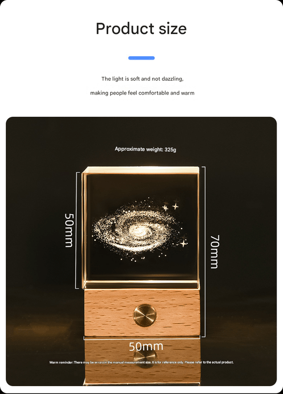 Saturn Luminous 3D Crystal Cube Night Light - Laser Engraved Artwork with Solid Wood Base - RnR Galore