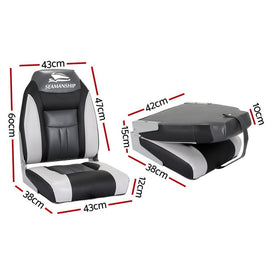 Seamanship 2X Folding Boat Seats Marine Seat Swivel High Back 12cm Padding Black - RnR Galore