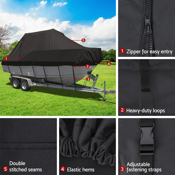 Seamanship Boat Cover 25 - 27ft Trailerable Jumbo Marine 600D Heavy Duty Black - RnR Galore