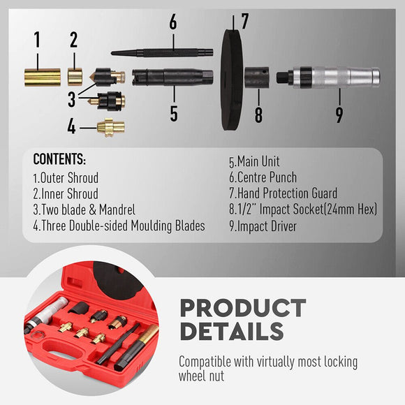 SEDY 10Pc Wheel Lock Removal Tool Kit Wheel Locking Nut Key Remover Kit With Box - RnR Galore