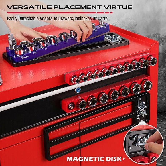 SEDY 2Pc Magnetic Socket Organizer 1/2 Drive Metric SAE Sockets Storage Holder - RnR Galore
