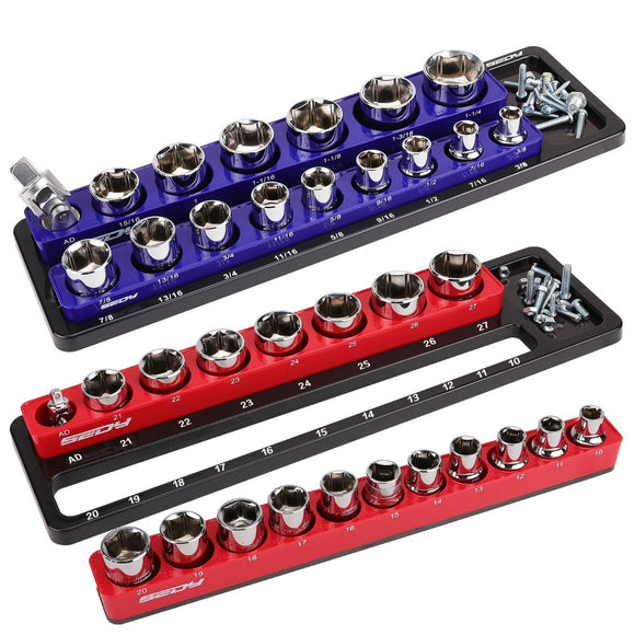 SEDY 2Pc Magnetic Socket Organizer 1/2 Drive Metric SAE Sockets Storage Holder - RnR Galore