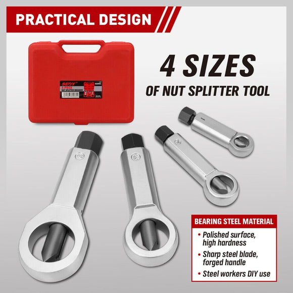 SEDY 4Pcs Metal Nut Splitter Kit Pressure Nut Cracker Remover Extractor Tool - RnR Galore