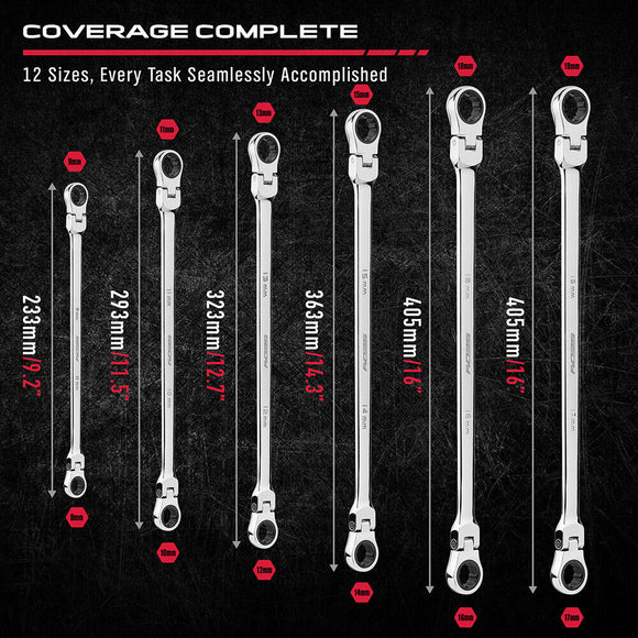 SEDY 6Pcs Extra Long Flex - Head Ratchet Spanner Set Double Box End Spanner 8 - 19mm - RnR Galore