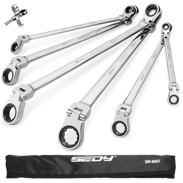 SEDY 6Pcs Extra Long Flex - Head Ratchet Spanner Set Double Box End Spanner 8 - 19mm - RnR Galore