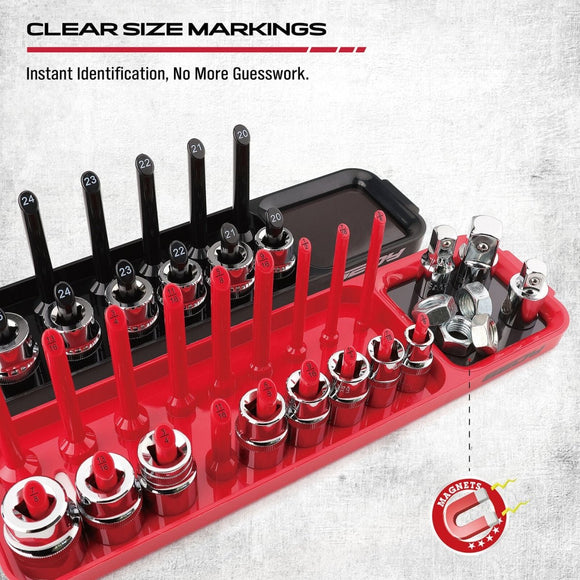 SEDY 8Pcs Magnetic Socket Organizer Tray Metric SAE Sockets Storage Holder Tool - RnR Galore