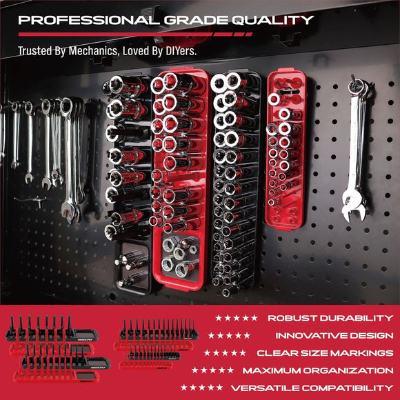 SEDY 8Pcs Magnetic Socket Organizer Tray Metric SAE Sockets Storage Holder Tool - RnR Galore