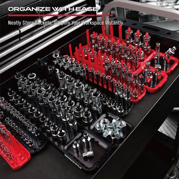 SEDY 8Pcs Magnetic Socket Organizer Tray Metric SAE Sockets Storage Holder Tool - RnR Galore