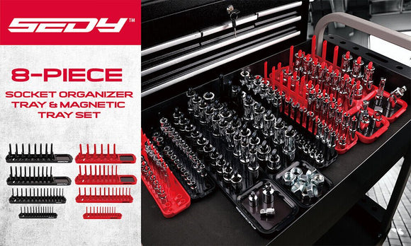SEDY 8Pcs Magnetic Socket Organizer Tray Metric SAE Sockets Storage Holder Tool - RnR Galore