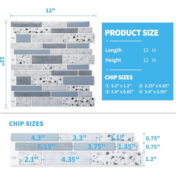 Self - Adhesive Wall Tiles Vinyl Kitchen Tile Marble Blue 10 Pieces - RnR Galore