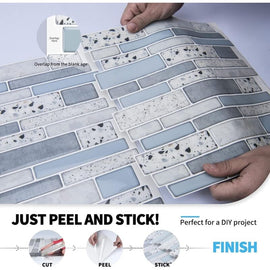 Self - Adhesive Wall Tiles Vinyl Kitchen Tile Marble Blue 10 Pieces - RnR Galore