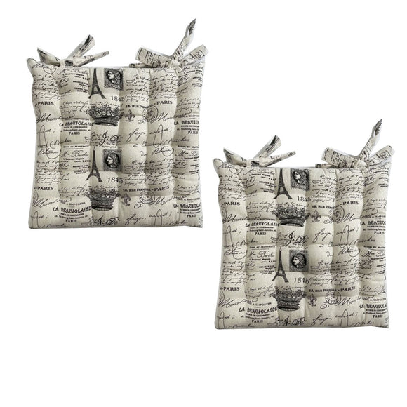 Set of 2 Cotton Cover Chair Pads 40 x 40 cm Eiffel Tower - RnR Galore