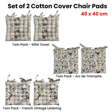Set of 2 Cotton Cover Chair Pads 40 x 40 cm French Vintage Lettering - RnR Galore