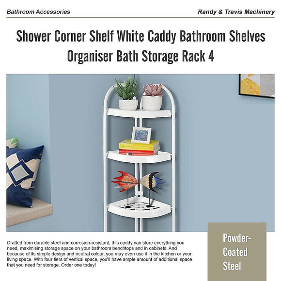 Shower Corner Shelf White Caddy Bathroom Shelves Organiser Bath Storage Rack 4 - RnR Galore