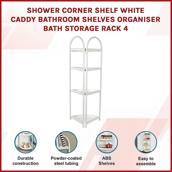 Shower Corner Shelf White Caddy Bathroom Shelves Organiser Bath Storage Rack 4 - RnR Galore