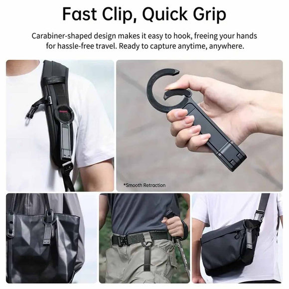 Silver Magnetic Phone Stand with Foldable Tripod & Carabiner Hook – Multi - Functional, Portable Smartphone Holder for Outdoor Use - RnR Galore