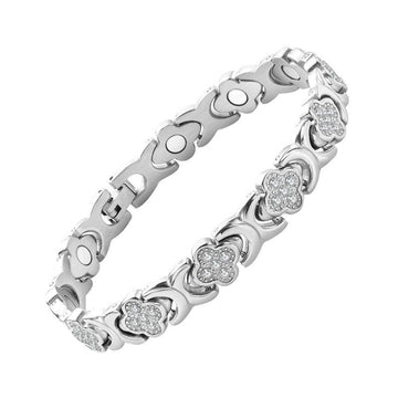 Silver New Fashion Lightweight Luxury Four - Leaf Clover Diamond Inlaid Bracelet - Alloy Magnetic Watch Band Style Bracelet for Women + Free Disassembly Tool - RnR Galore