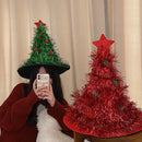 Silver Sparkly Tinsel Christmas Tree Hat - Festive Holiday Party Headwear for Adults & Kids - RnR Galore
