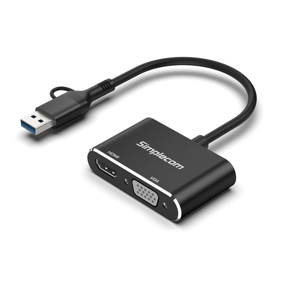 Simplecom DA326C USB 3.0 and USB - C to HDMI + VGA Video Card Adapter Full HD 1080p - RnR Galore