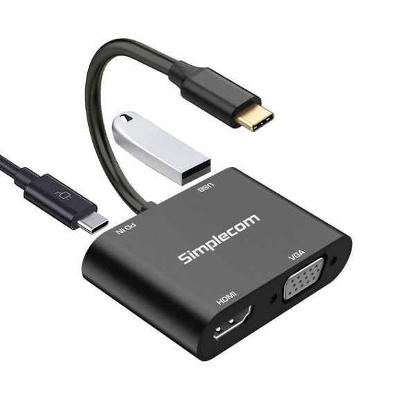 Simplecom DA440 4 - in - 1 USB - C Multiport Adapter with Power Delivery USB 3.0 VGA HDMI - RnR Galore