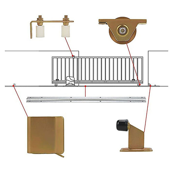 Sliding Gate Hardware Accessories Kit - 6m Track, Wheels, Stopper, Roller Guide - RnR Galore