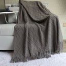 Smoky grey Nordic Knitted Throw Blanket with Tassels 130x230cm Soft Acrylic Diamond Pattern Sofa Cover Bed Runner and Travel Blanket - RnR Galore