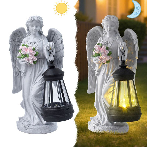 Solar - Powered Angel Lantern Outdoor Light, Resin Waterproof Garden Decorative Light, Walkway and Lawn Mood Light, Garden Statue Ornament for Ambiance - RnR Galore